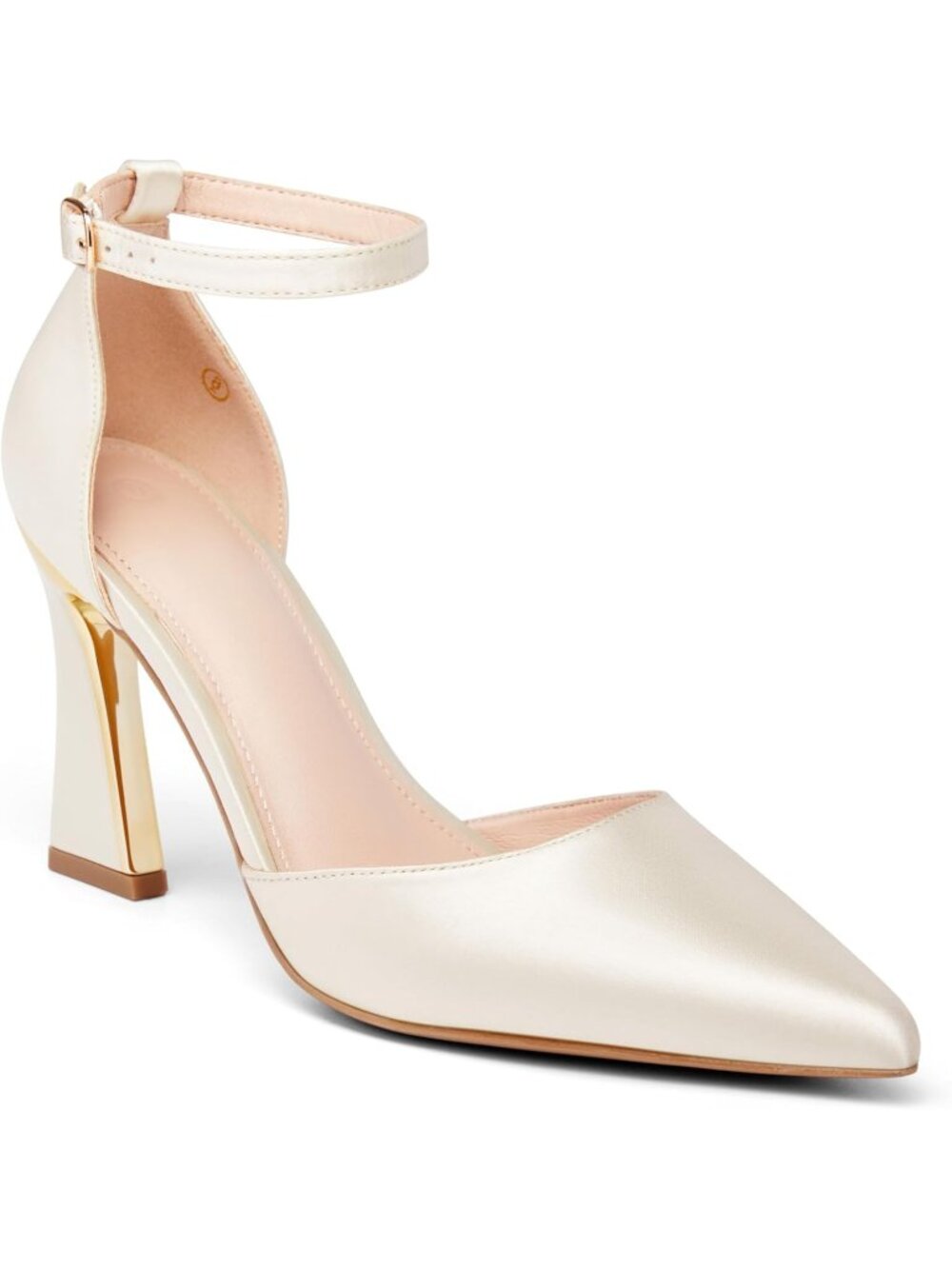 Women's Beige Pumps Point Closed Toe Heels Buckle Ankle Strap D'Orsay Heels